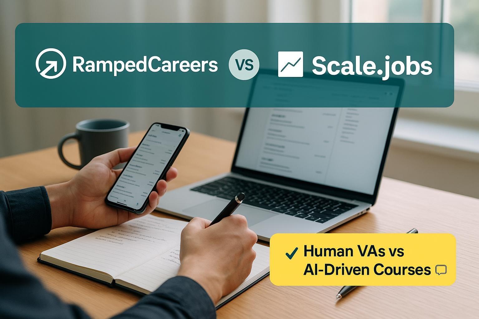 Preview for RampedCareers vs Scale.jobs: Human VAs vs Course Content