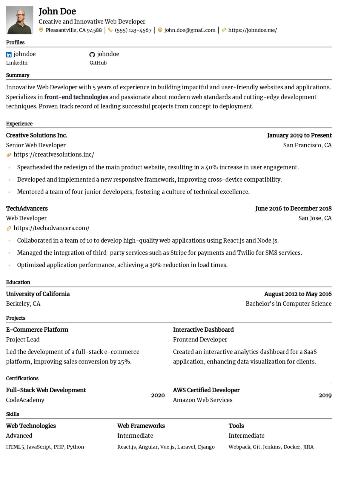 Default resume template